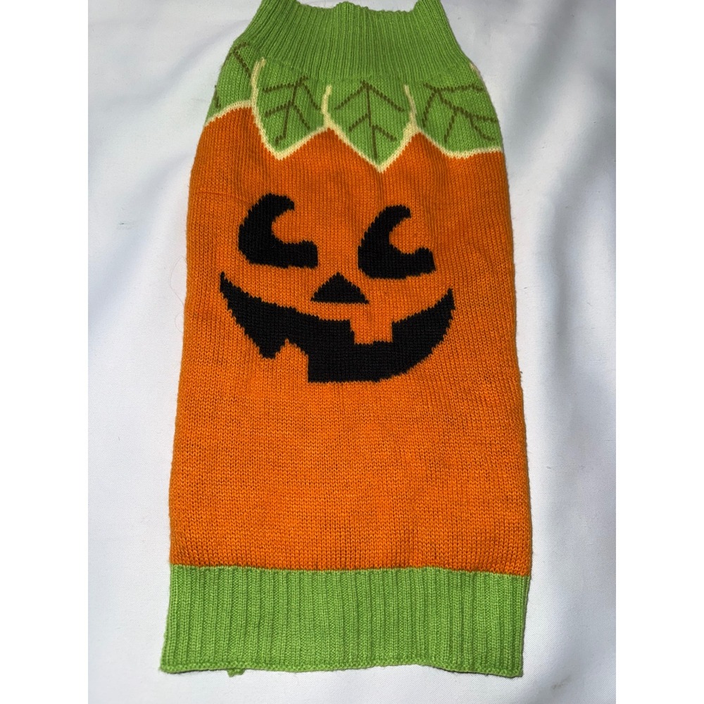 Orange Leafy Pumpkin Jack-O-Lantern Halloween‎ Pet Dog Sweater Size L